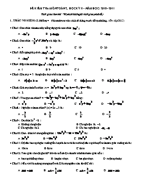 Đề kiểm tra môn Toán 7, học kỳ II
